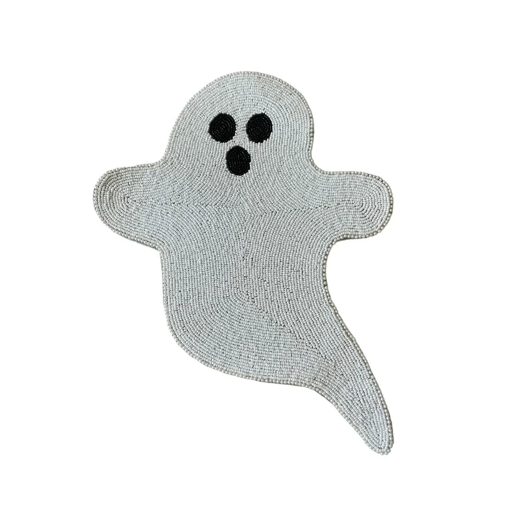 Tahari Beaded White Ghost Placemat Charger 17in Chic Halloween Decor NEW